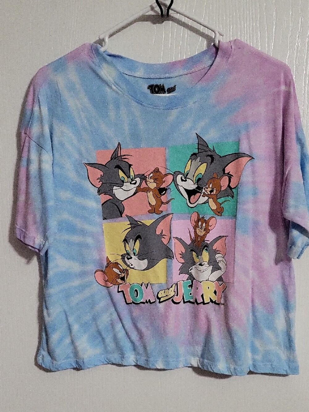 Shirt-Tom & Jerry-Tie-Dye Graphic Tee-Pastel Blue & Pink#3232